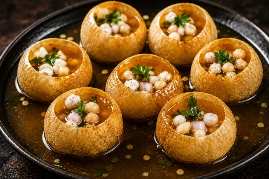 Water balls pani puri filled shells
